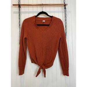 Rue & Willow Brown V-Neck Tie Front Pullover Sweater Womens Size M